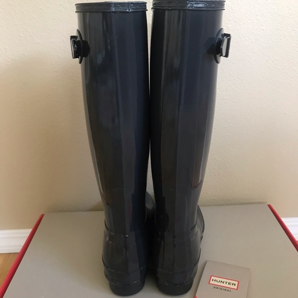 Hunter Original Tall Gloss Boots Dark Slate Size 6 - Picture 3 of 11